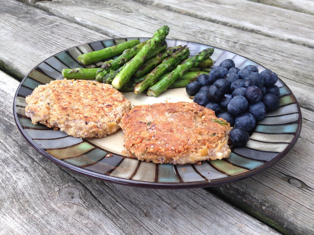 Chickpea Burgers with Asparagus and Blueberries
